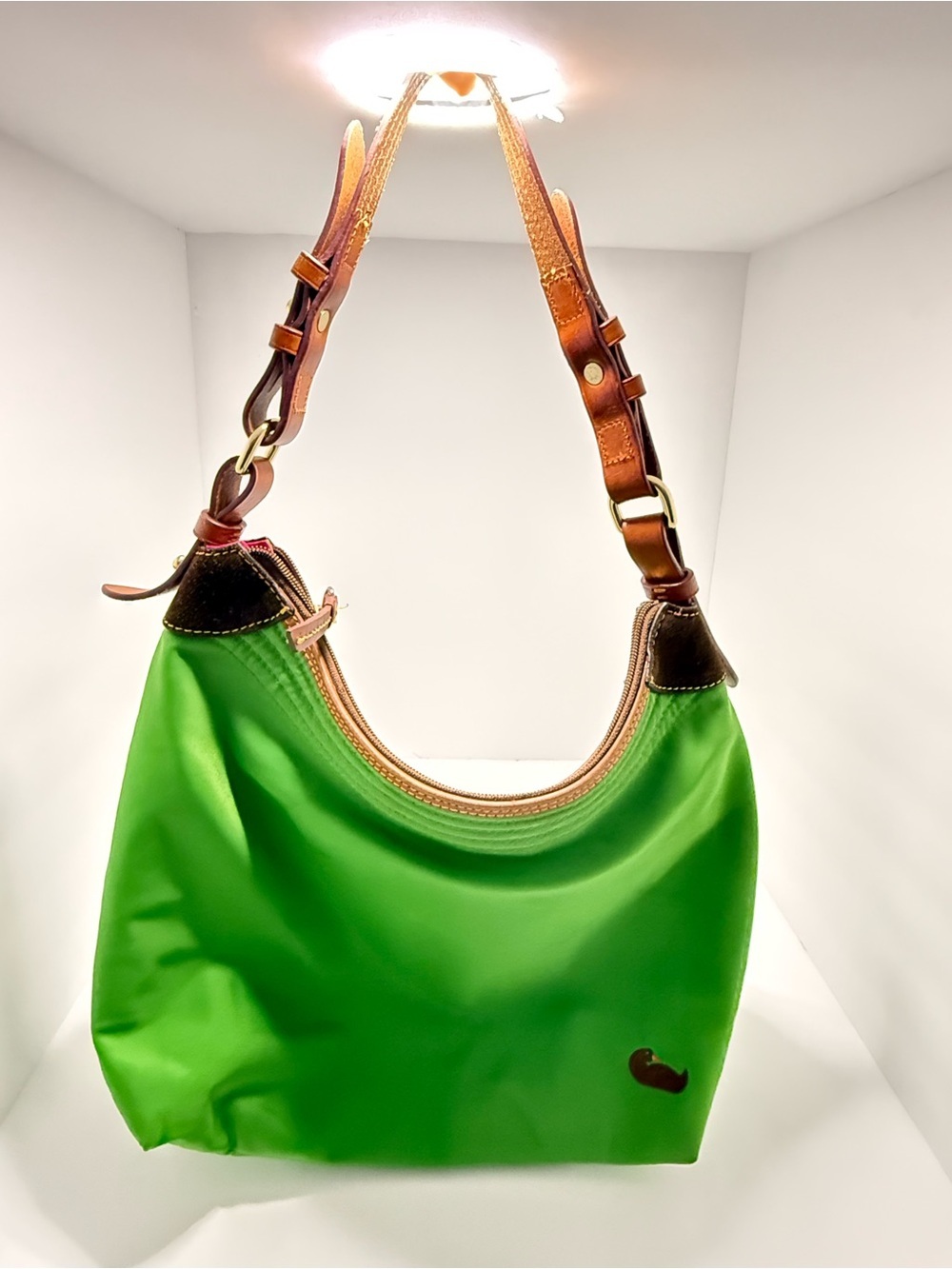 Dooney & Bourke Lime Green Nylon Shoulder Bag Pink Lining. - Picture 1 of 12